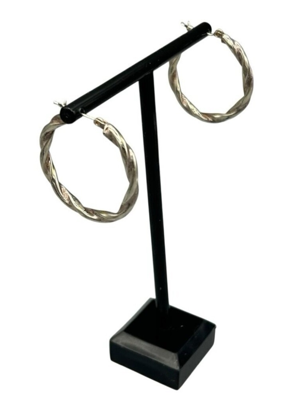 Sterling Silver 925 Twisted Rope Hoop Earrings 1.25” Hinged